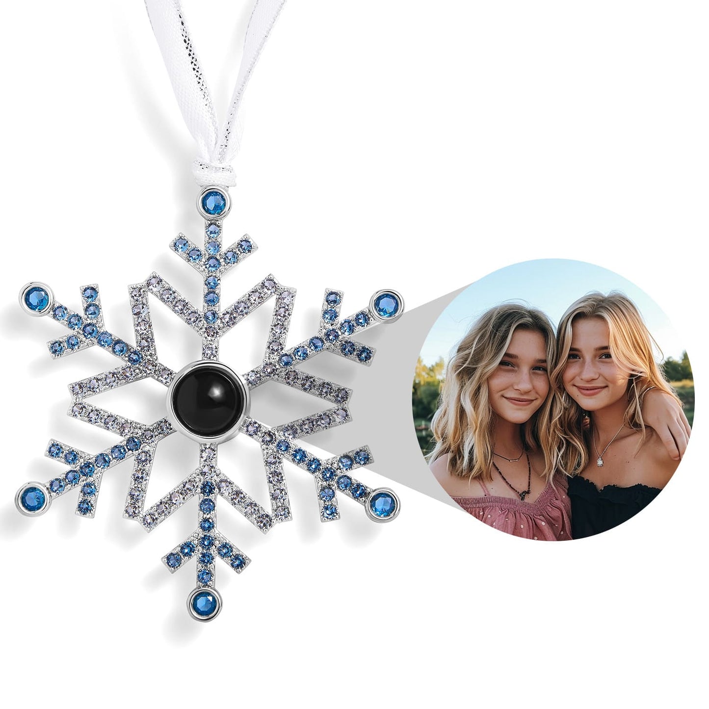 Personalised Blue Ombré Snowflake Photo Ornament