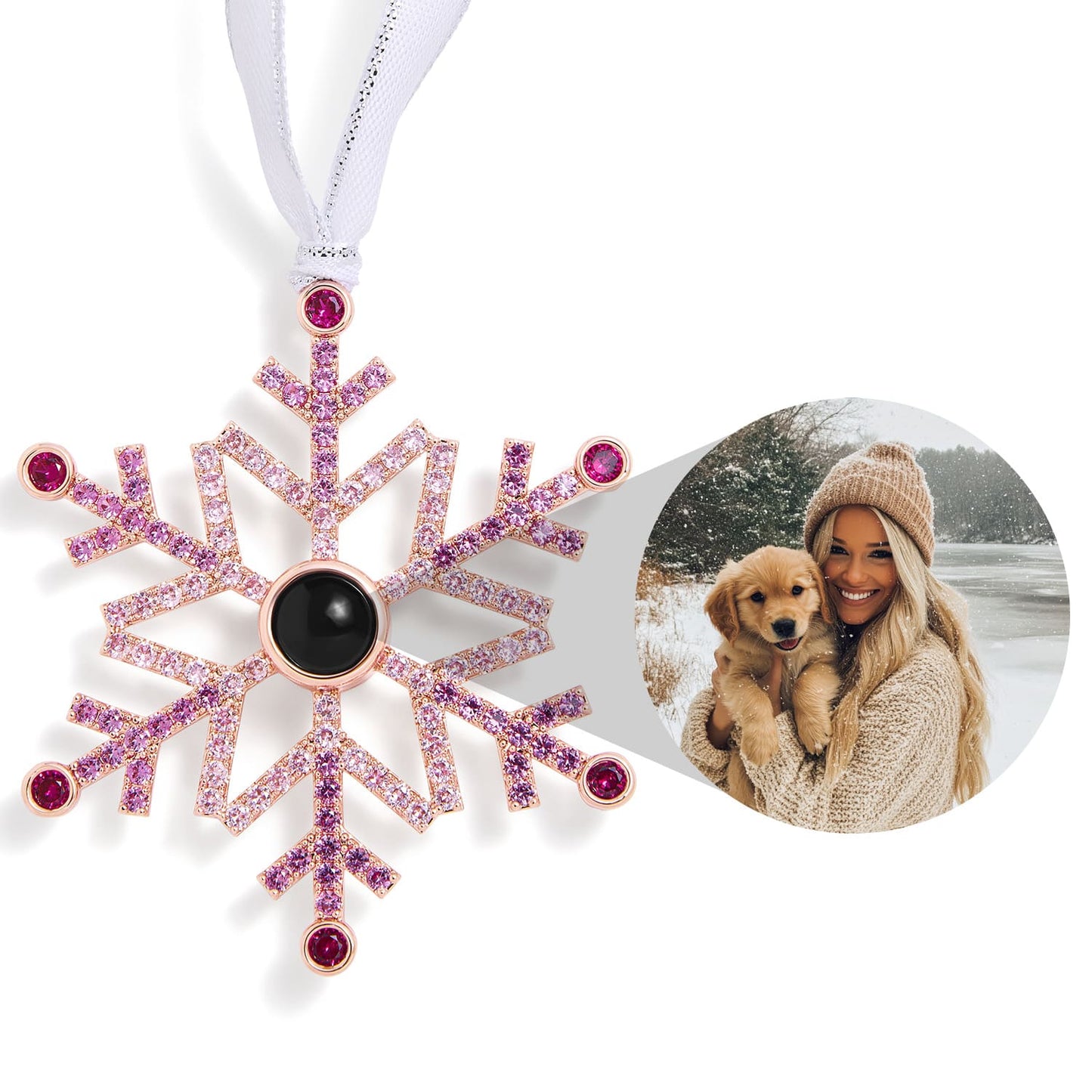 Personalised Pink Ombré Snowflake Photo Ornament