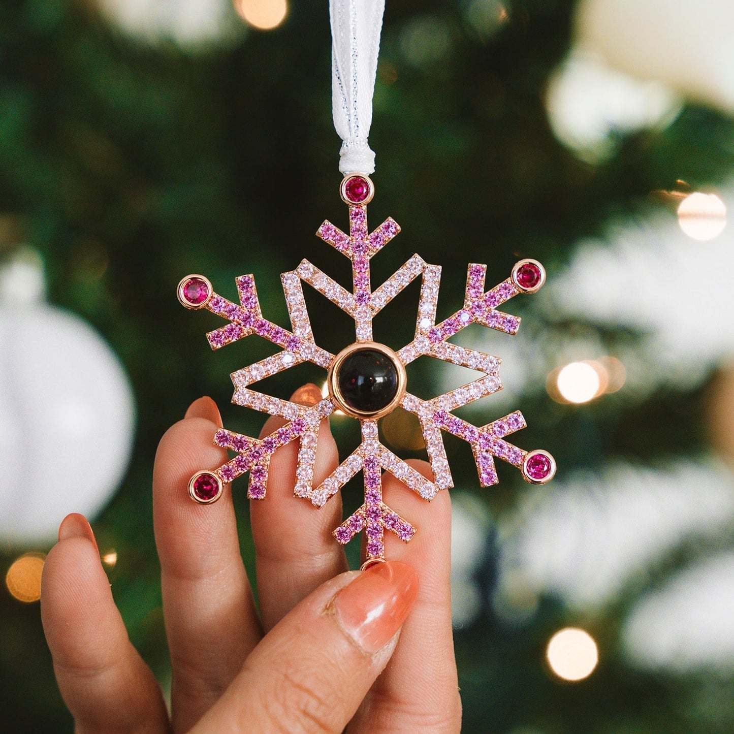 Personalised Pink Ombré Snowflake Photo Ornament
