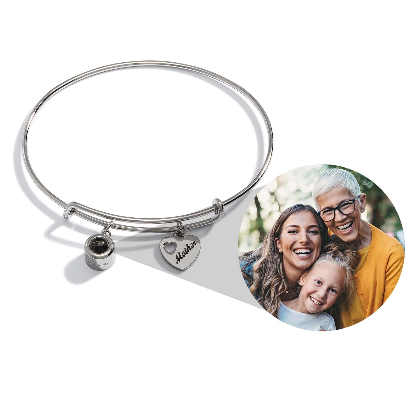 Personalised Photo Bangle With Mother Charm
